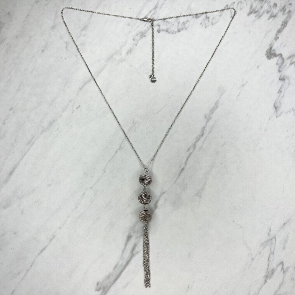 Chico's Silver Tone Beaded Tassel Pendant Necklace